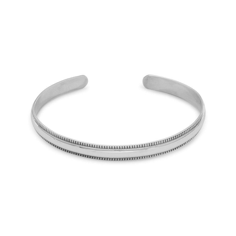 Cuff Bracelet Sterling Silver Polished with Beaded Edge