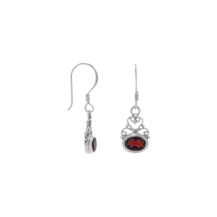 Earth Song Jewelry Scroll Design Garnet sterling silver Bali Earrings
