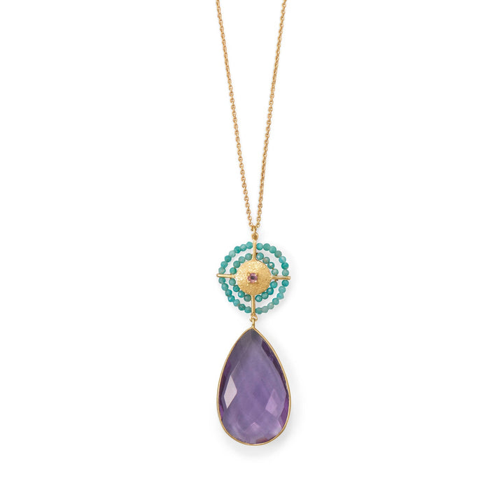 Earth Song Jewelry detail long gold amethyst and amazonite necklace