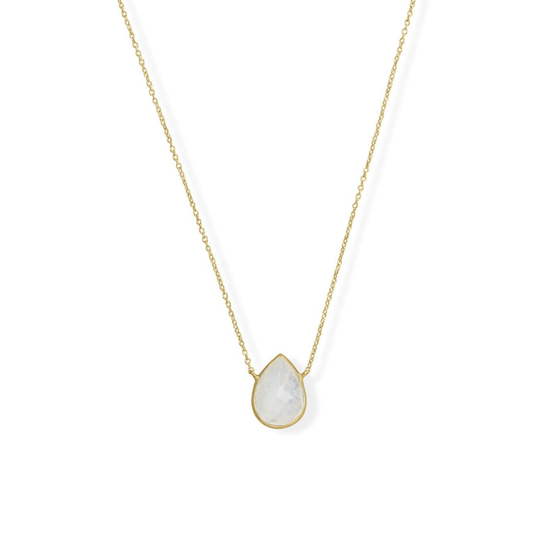 Earth song Jewelry gold Pear Rainbow Moonstone Necklace