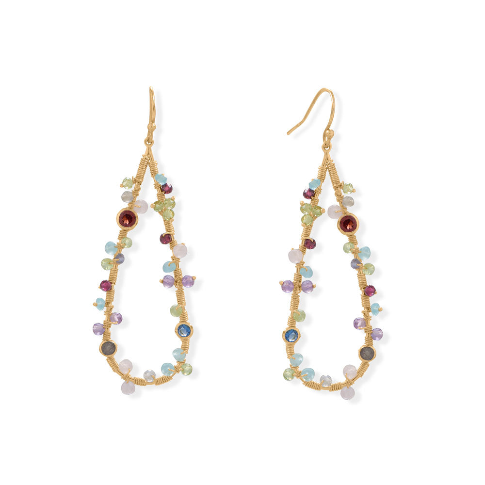 Earth Song Jewelry gold Pear Shaped Beaded multi-Stone Earrings