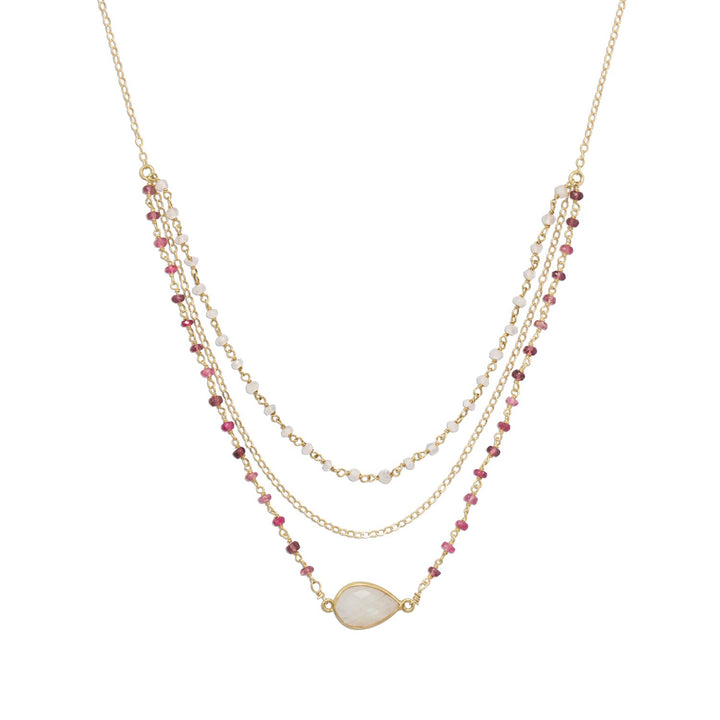 Earth Song Jewelry gold Rainbow Moonstone and Pink Tourmaline multistrand Necklace