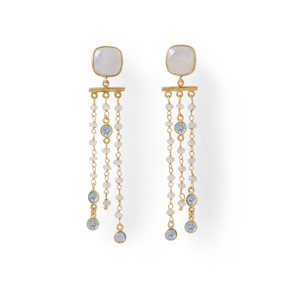 Earth Song Jewelry gold Rainbow Moonstone and blue topaz Post Earrings