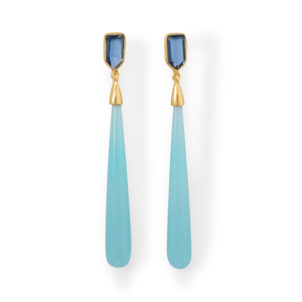 Earth Song Jewelry gold blue Chalcedony and crystal Post Earrings
