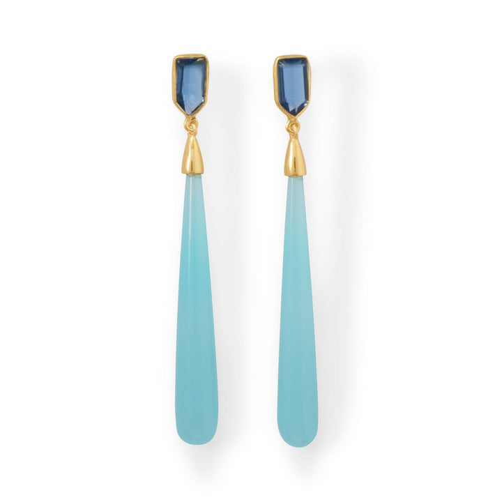 Earth Song Jewelry gold blue Chalcedony and crystal Post Earrings