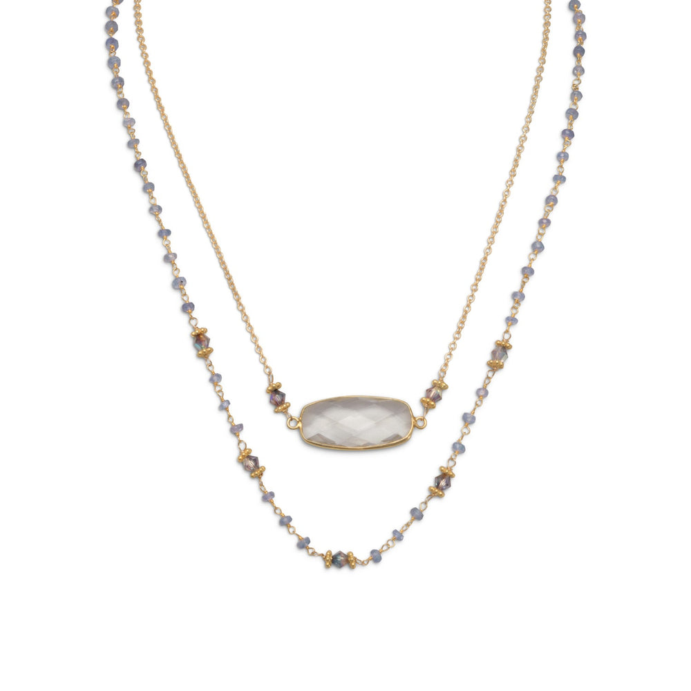 Earth Song Jewelry gold sterling silver Double Strand Tanzanite and Quartz Necklace