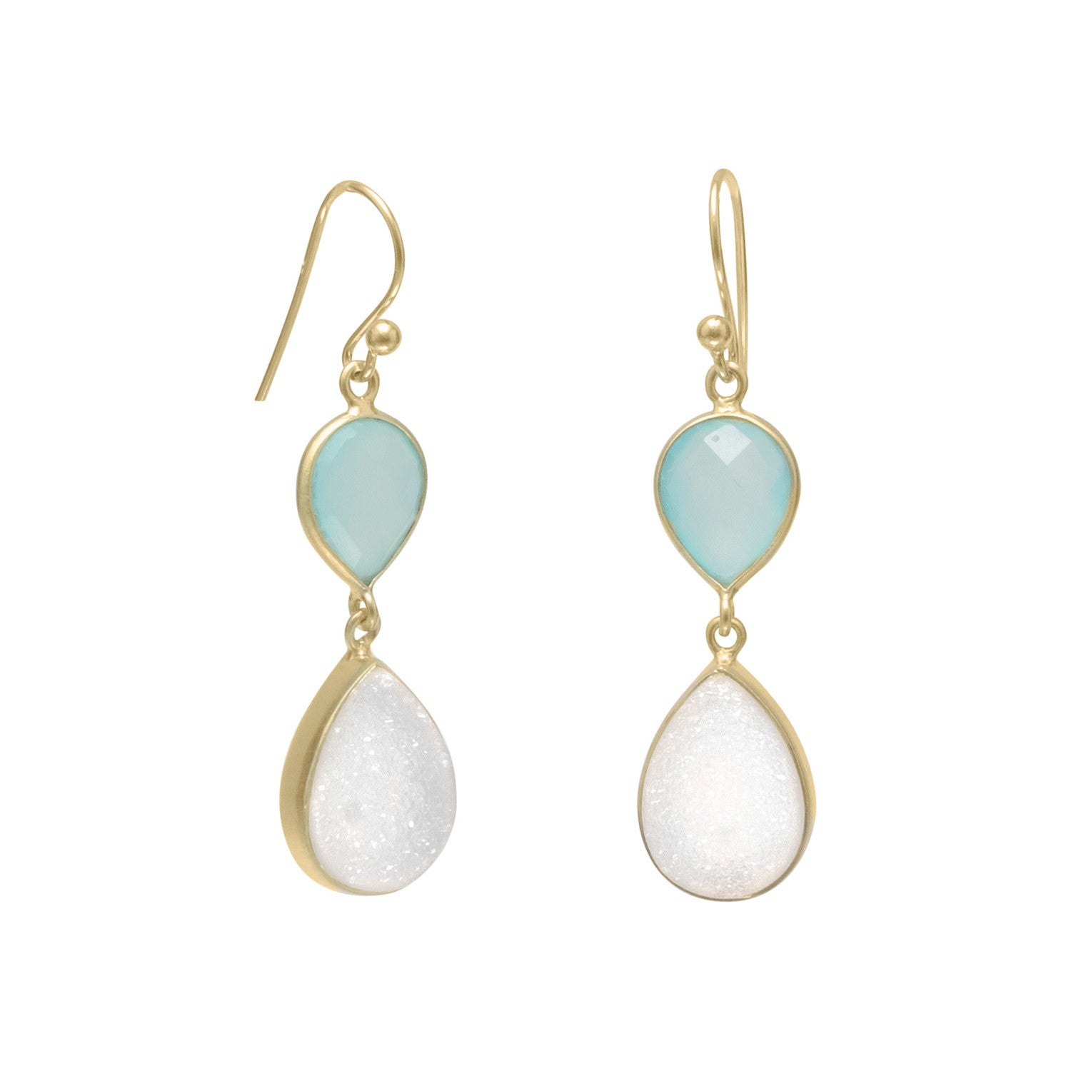 White Druzy and Green Chalcedony Earrings Gold-plated Sterling Silver White Druzy and Green Chalcedony Earrings Gold-plated Sterling Silver