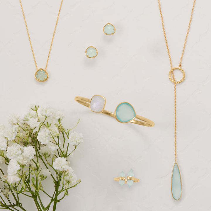 Earth Song Jewelry layout gold blue green chalcedony jewelry