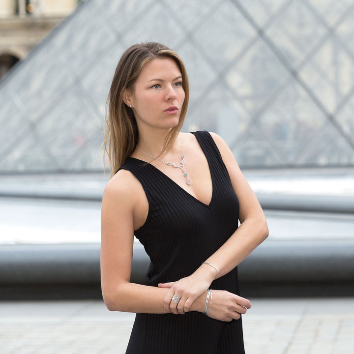 Earth Song Jewelry model wearings sterling silver jewelry