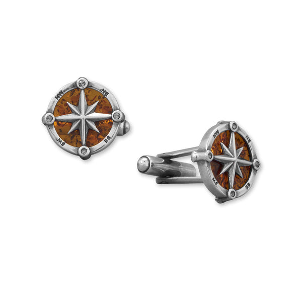 Earth Song Jewelry sterling silver Baltic Amber Compass Cufflinks