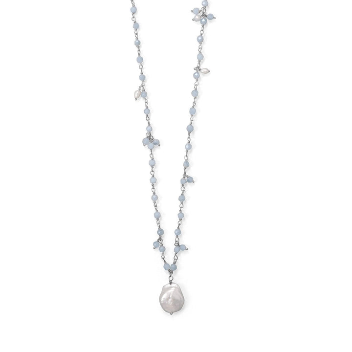 Earth Song Jewelry sterling silver Beaded Aquamarine and Pearl Necklace