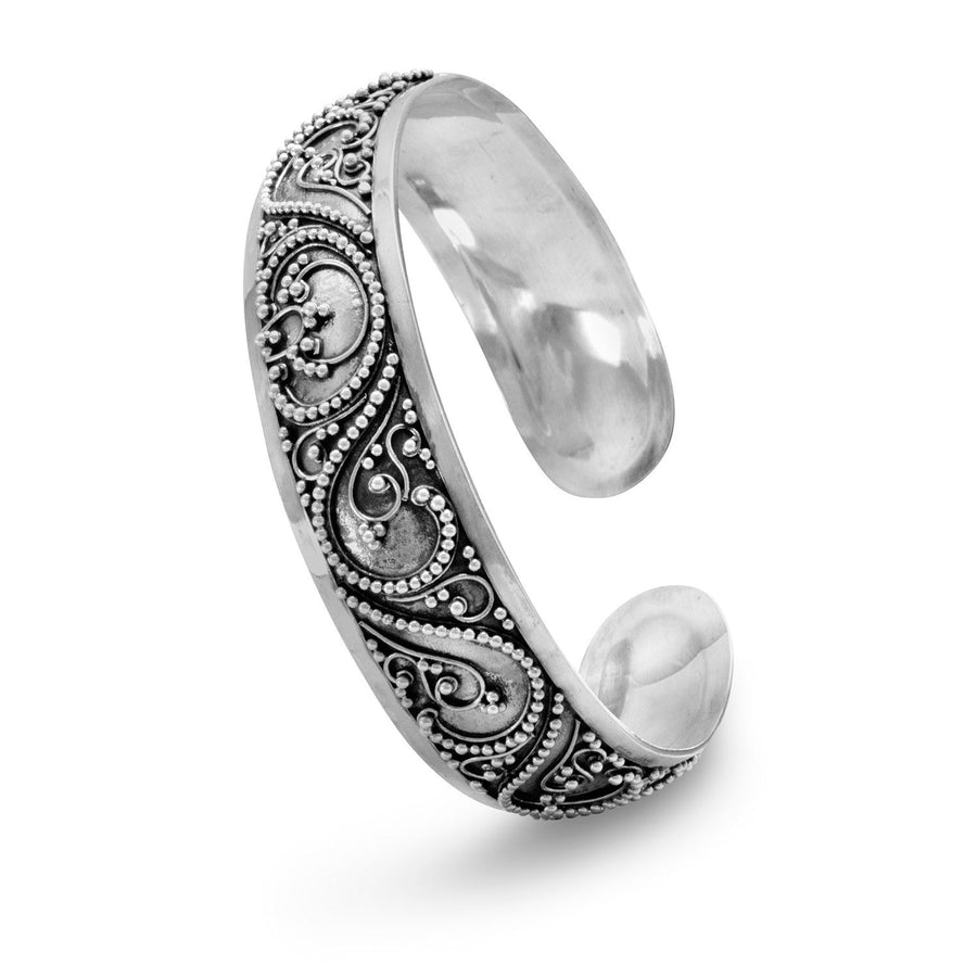 Bali Style Cuff Bracelet Sterling Silver Bead Filigree