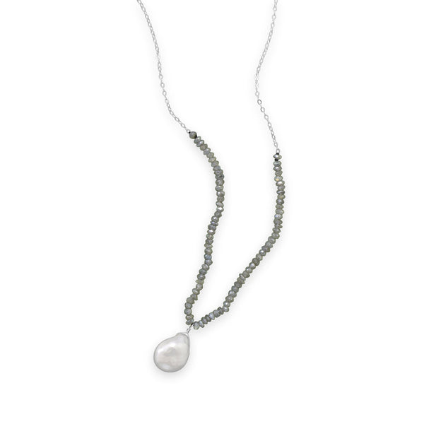 Earth Song Jewelry sterling silver Labradorite and Baroque Pearl Drop Necklace