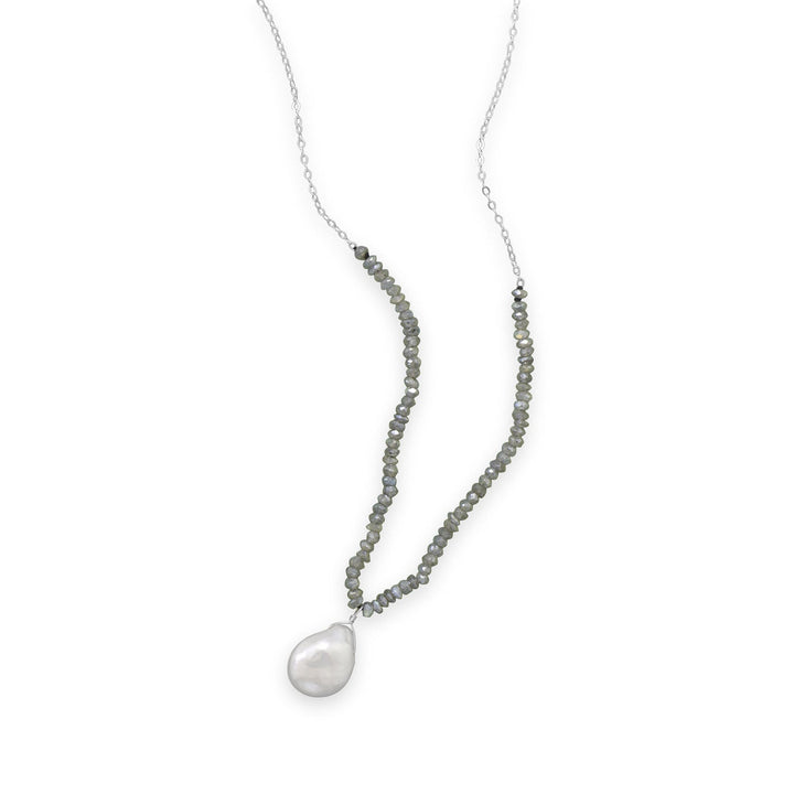 Earth Song Jewelry sterling silver Labradorite and Baroque Pearl Drop Necklace