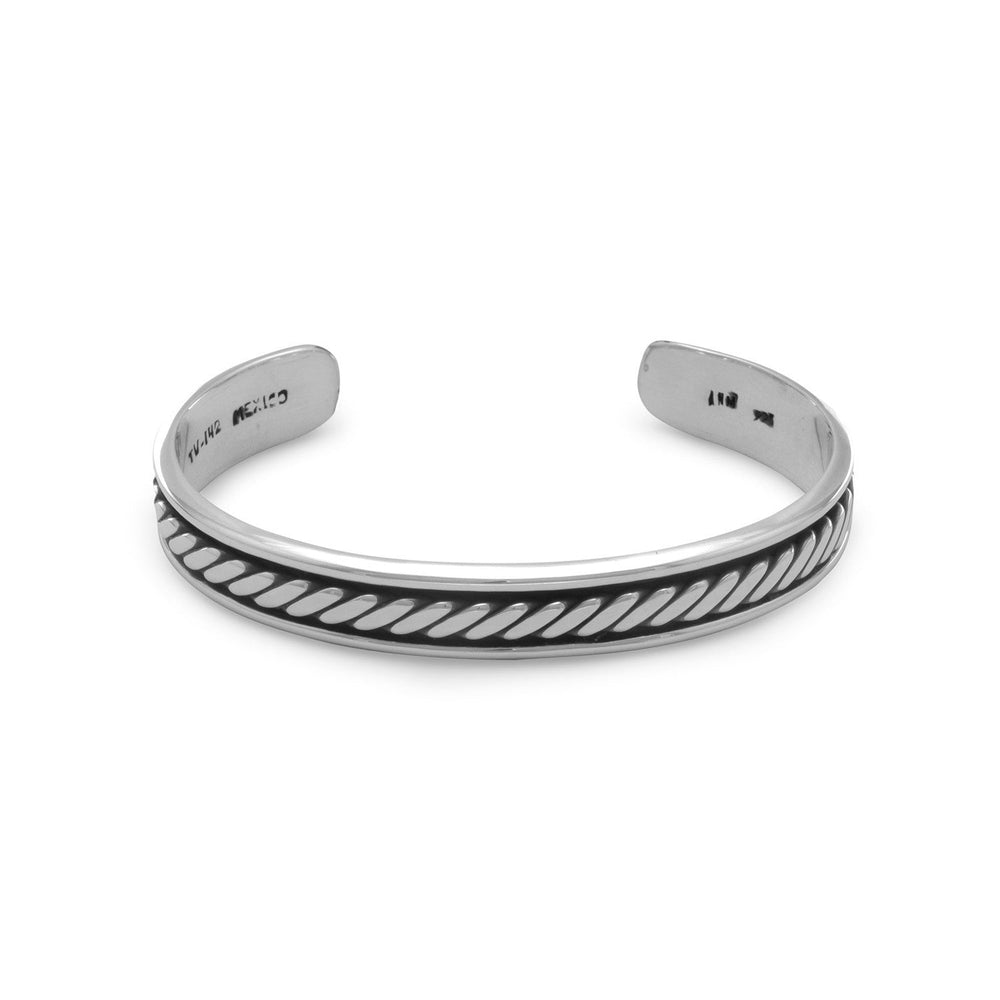 Earth Song Jewelry sterling silver Men's Cuff Bracelet with Rope Design