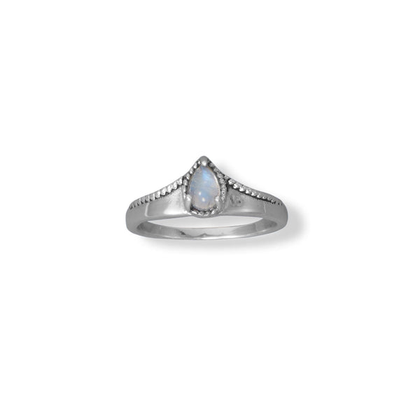 Earth Song Jewelry sterling silver Pear Rainbow Moonstone Bead Edge Ring