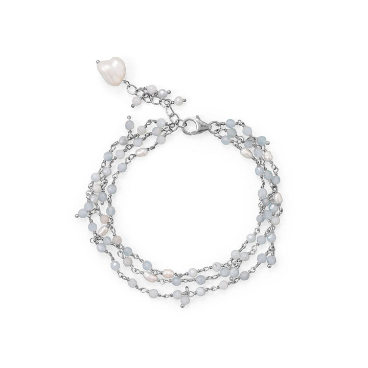 Earth Song Jewelry sterling silver Three Strand Aquamarine and Pearl Bracelet