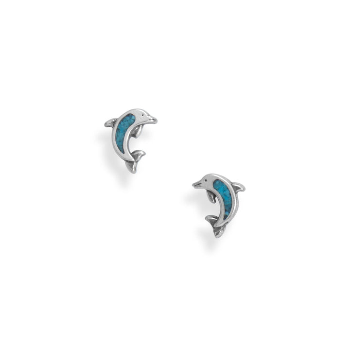 Earth Song Jewelry sterling silver Turquoise Chip Dolphin stud post Earrings