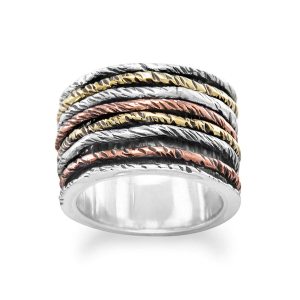 Earth Song Jewelry sterling silver gold Tri Tone Spinner Band Ring