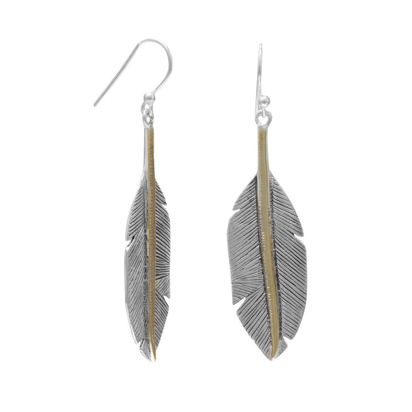 Earth Song Jewelry sterling silver gold Two Tone Feather Earrings