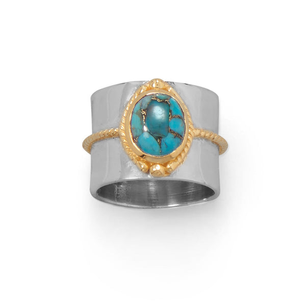 Earth Song Jewelry sterling silver gold Two Tone Rope Edge Turquoise Ring
