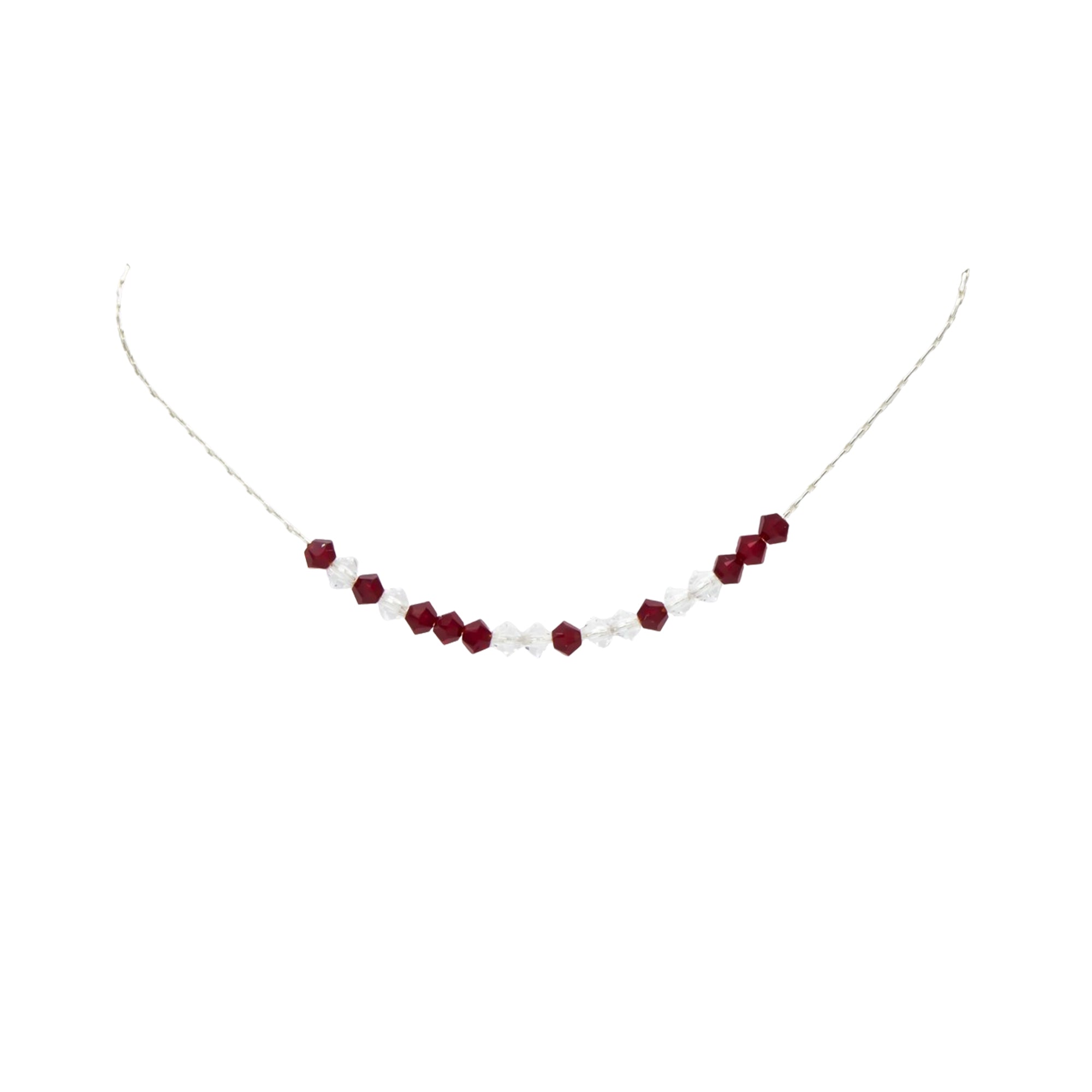 Handmade Custom ALWAYS Morse Code Sterling Silver Necklace Personalized by Earth Song Jewelry shown in Swarovksi Red Siam crystal