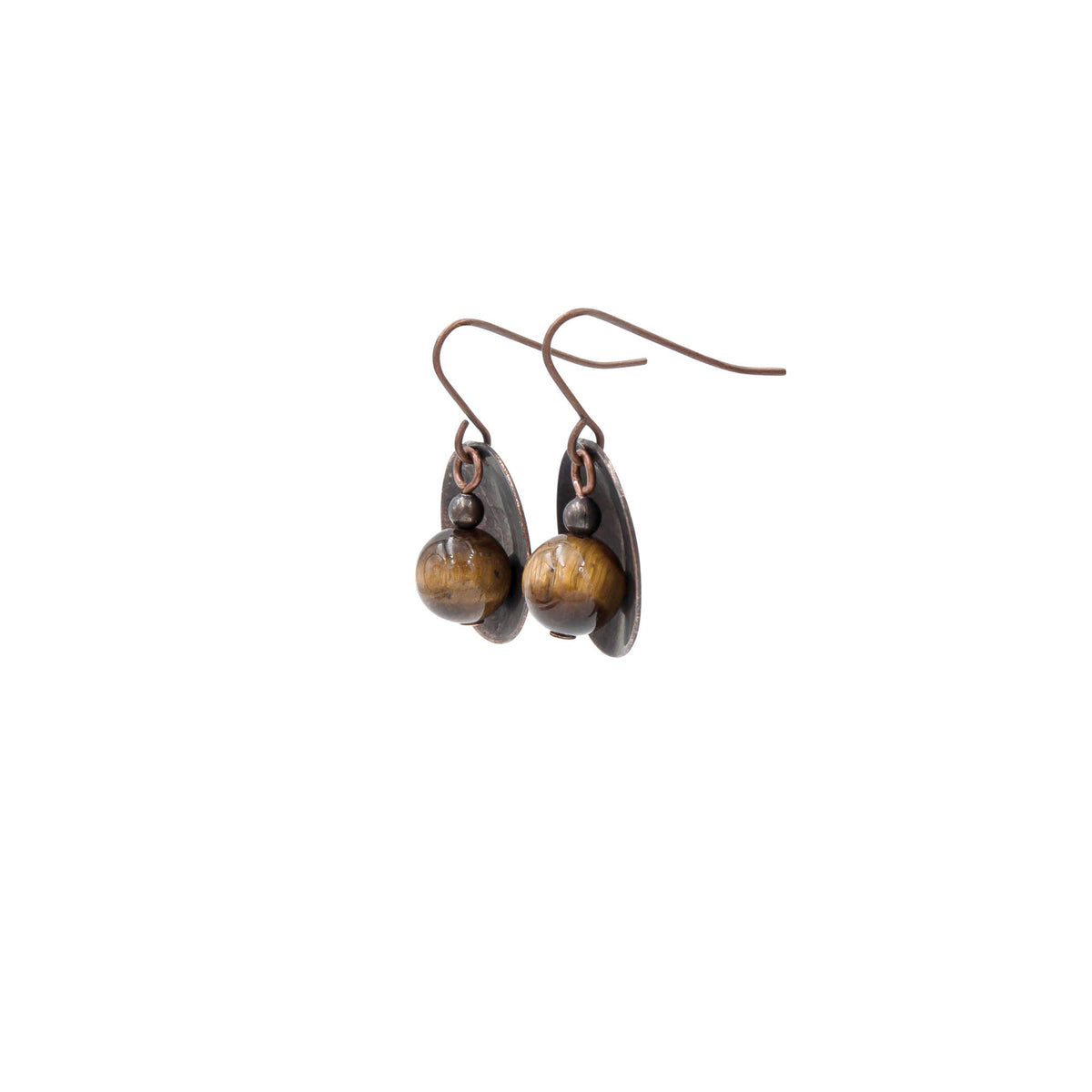 Earth Song Jewelry ~ Tiger Eye stones Earrings antiqued with copper over brass wire. 