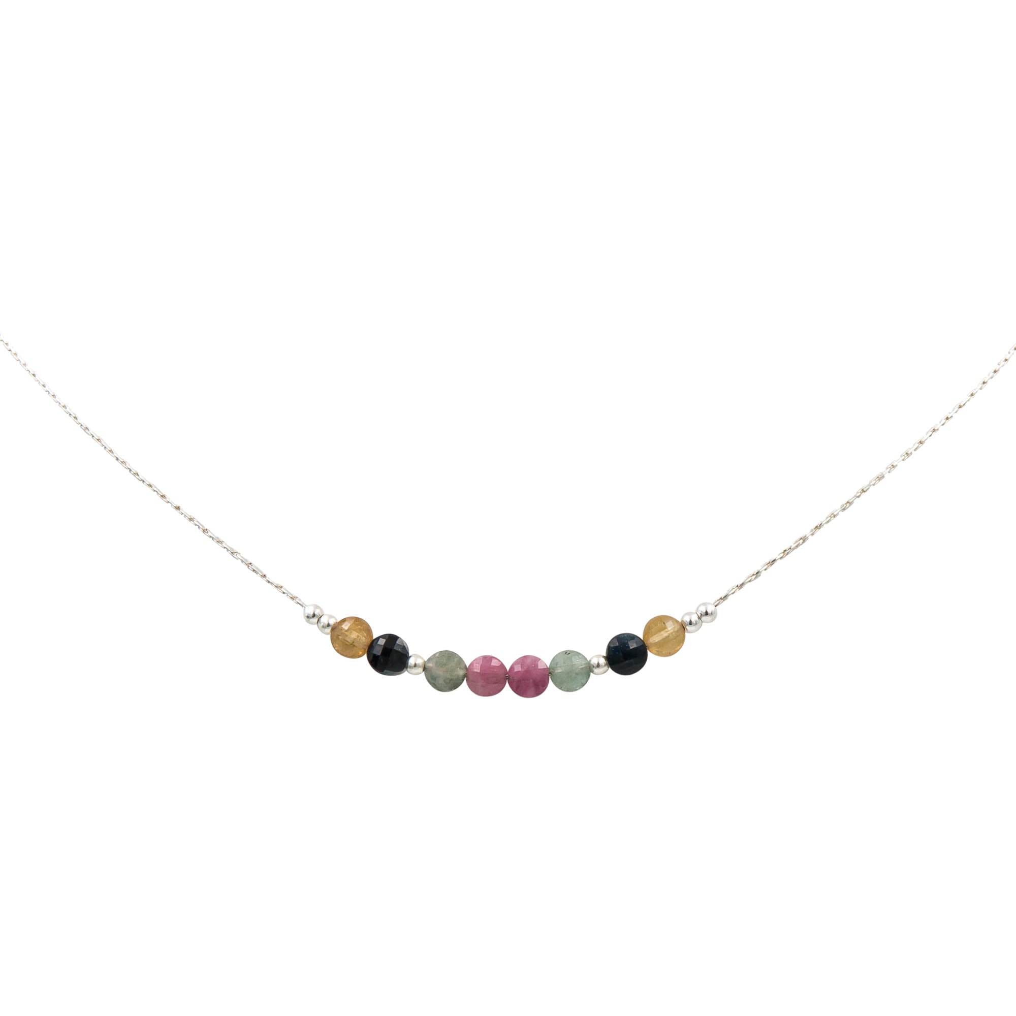 Earth Song Jewelry ~ Multicolor Tourmaline Natural Stone ~ Sterling Silver Handmade Necklace