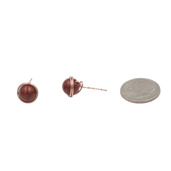 Earth Song Jewelry ~ Handmade Red Jasper Copper stud post earrings from the side