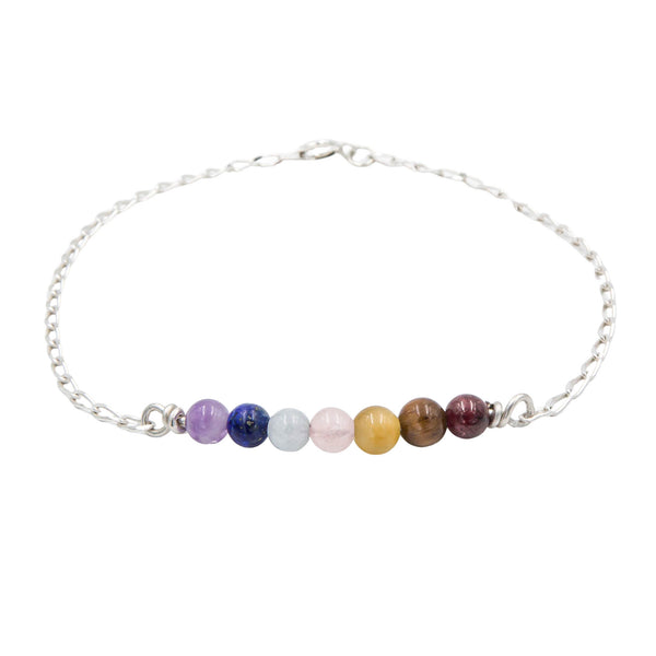 Earth Song Jewelry Handmade Seven Chakra Stone Sterling Silver Anklet for Women or Men 