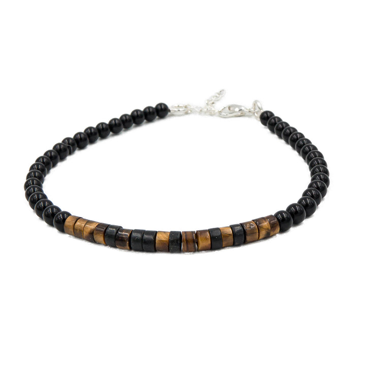 Strength Morse code bracelet Tiger Eye Onyx natural stone for men, women and couples from Earth Song Jewelry