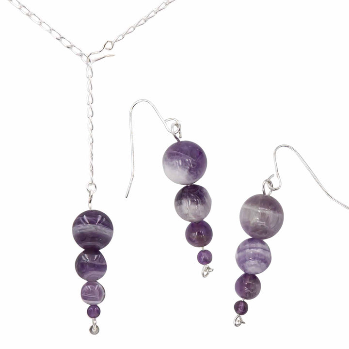 Earth Song Jewelry Amethyst Pendulum Lariat Necklace & Earrings Set ~ Eco-Friendly handmade in Colorado, USA