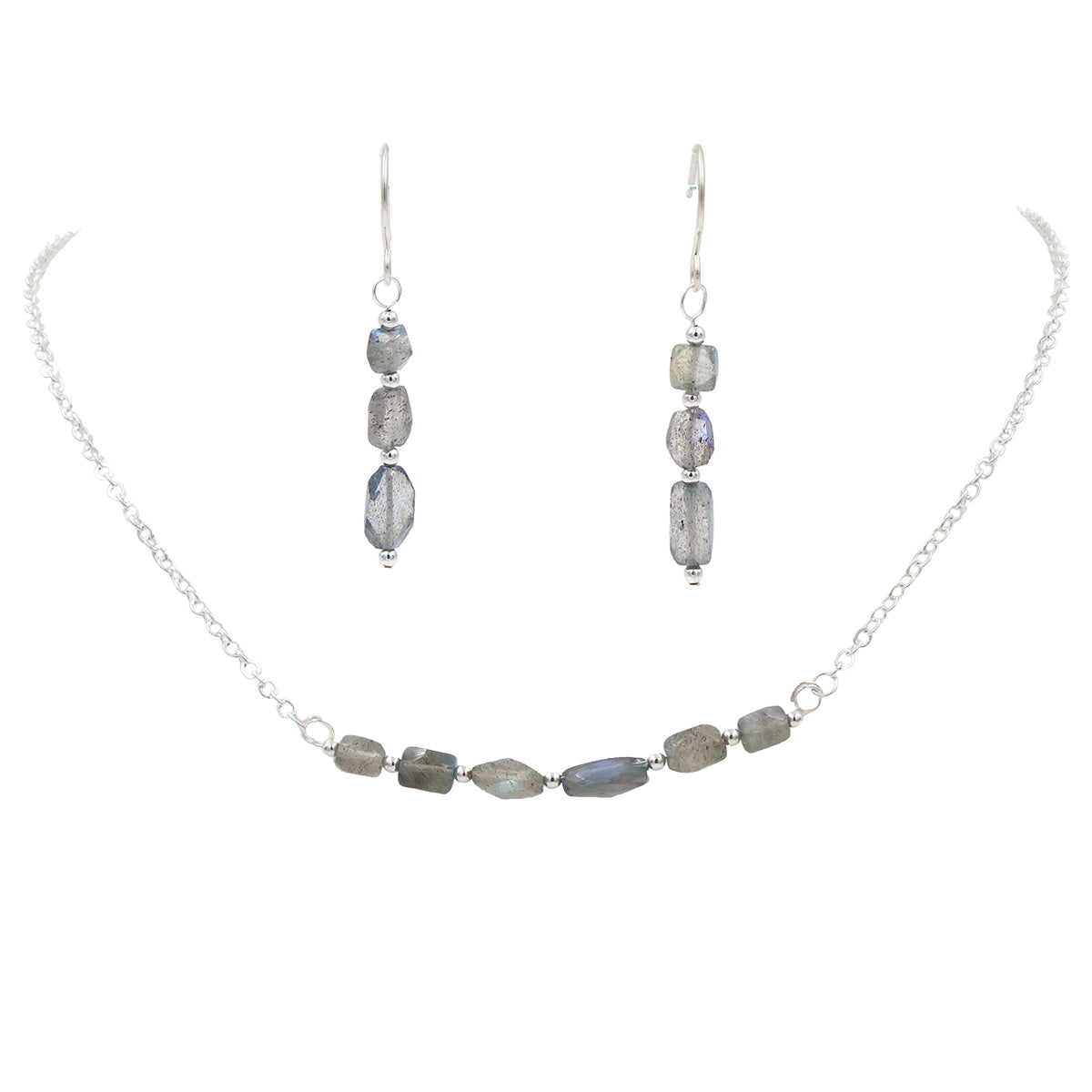 Earth Song Jewelry Handmade Labradorite Necklace &amp; Earring Set In Silver