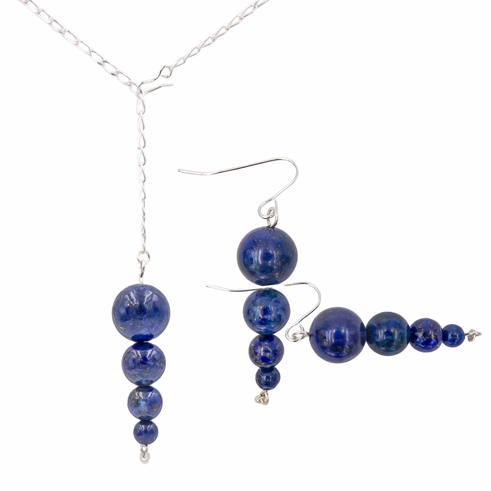Earth Song Jewelry Handmade Blue Lapis Lazuli Pendant Sterling Silver Lariat Necklace & Earrings Set- Eco-Friendly Jewelry handmade in Colorado, USA