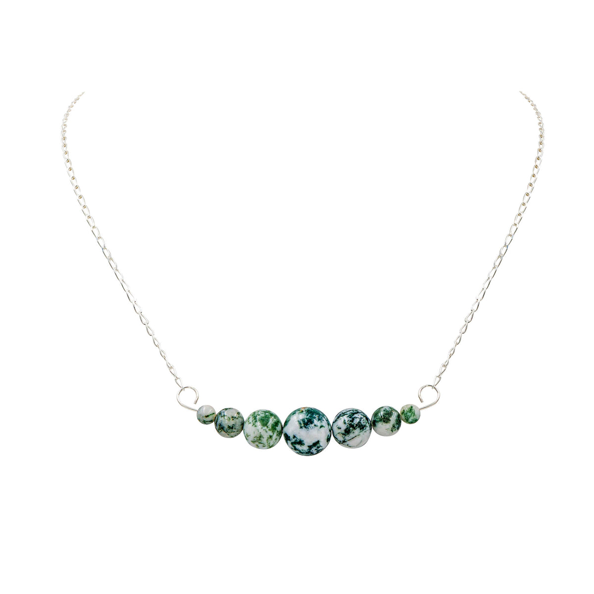 Earth Song Jewelry ~ Beautiful branches of green are laden with snow in the vision of this Tree Agate necklace.