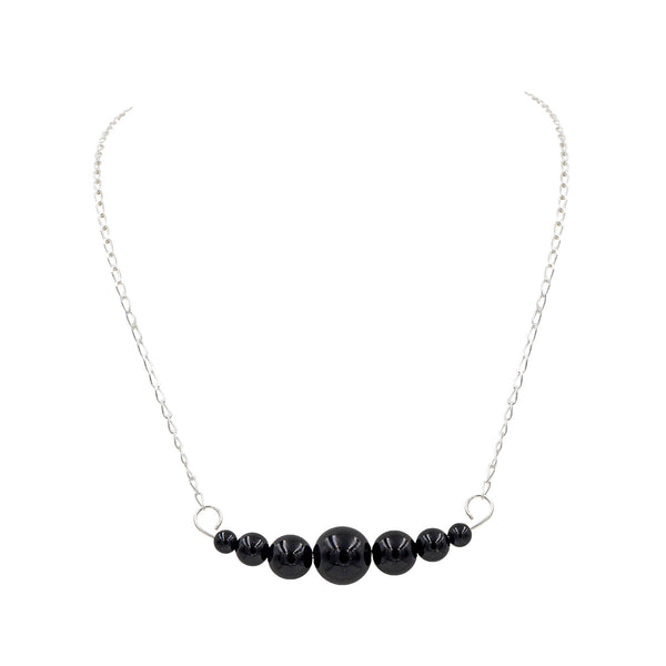 Earth Song Jewelry ~ Midnight black Onyx stones hooked on to your Dangles Sterling Silver necklace chain.