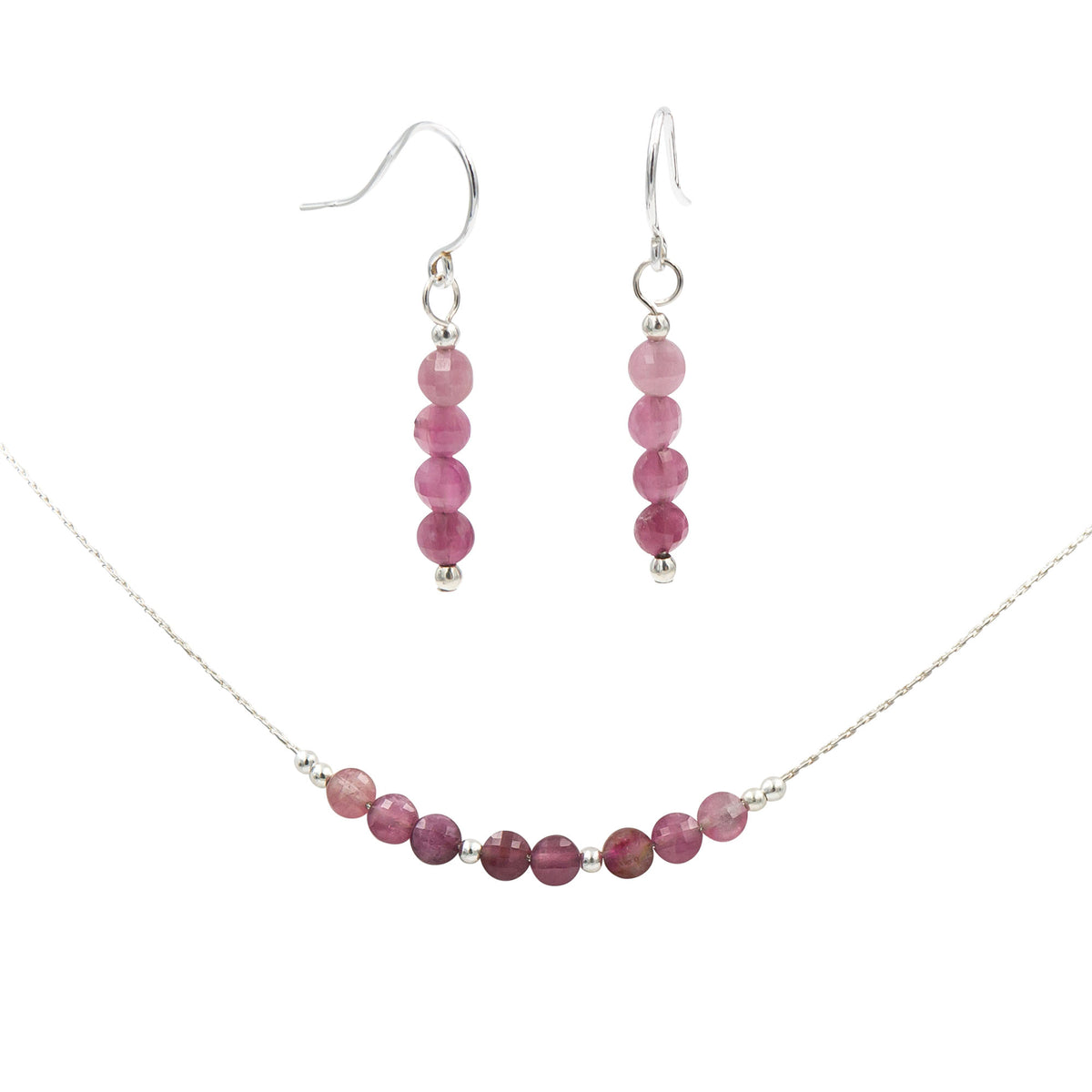Earth Song Jewelry ~ Pink Tourmaline Natural Stone ~ Sterling Silver Handmade Necklace &amp; Earring Set