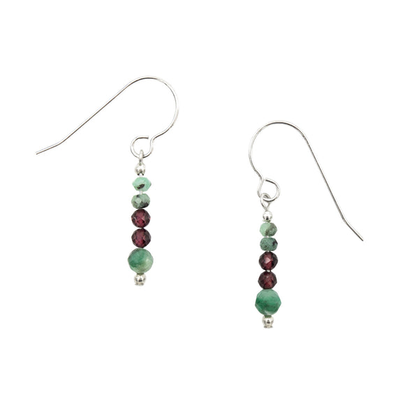 Earth Song Jewelry Handmade Emerald & Garnet Sterling Silver Earrings - Perfect for the holidays!