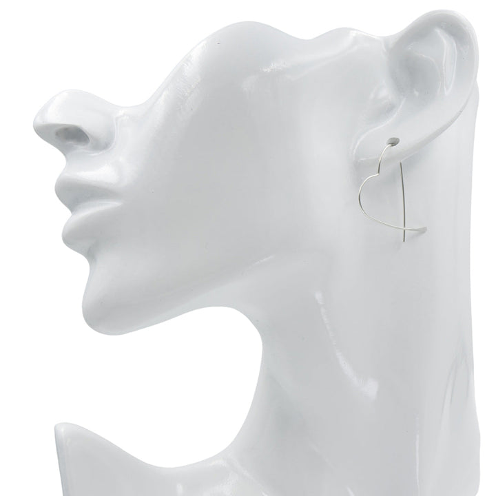 Earth Song Jewelry Handmade Sterling Silver Heart Dangling Hoops Earrings on mannequin head