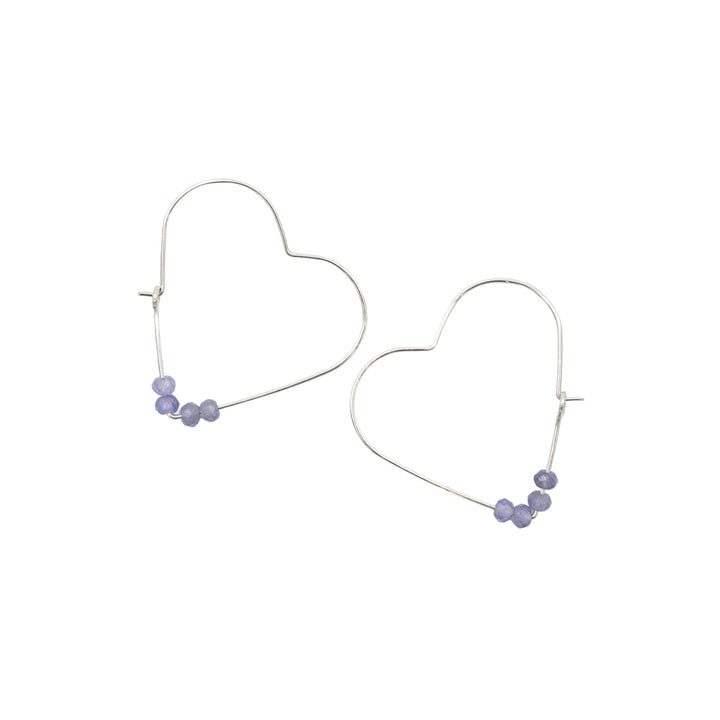 Earth Song Jewelry Handmade Sterling Silver Heart Hoops Earrings with natural Tanzanite stones