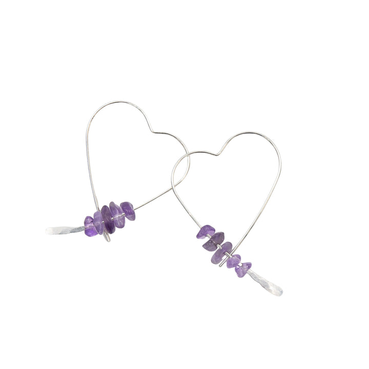Earth Song Jewelry Handmade Sterling Silver Heart Earrings with Amethyst stones