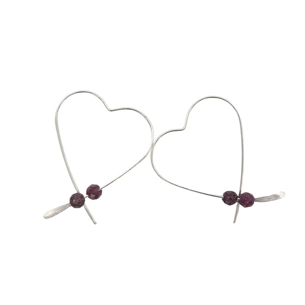 Earth Song Jewelry Handmade Sterling Silver Hearts with Rubies Earrings for Valentine's Day