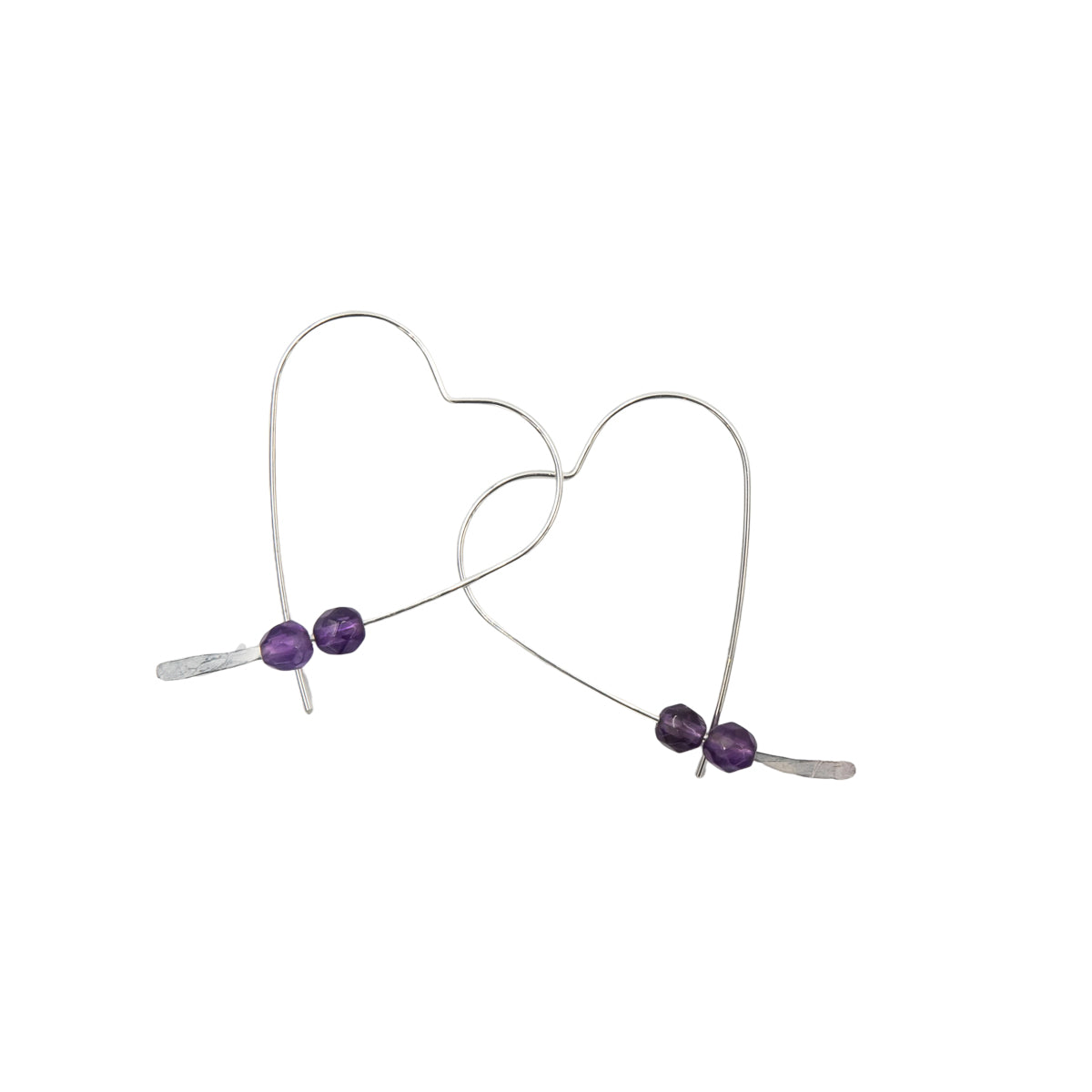 Earth Song Jewelry Handmade Sterling Silver Heart Earrings with faceted Amethyst stones