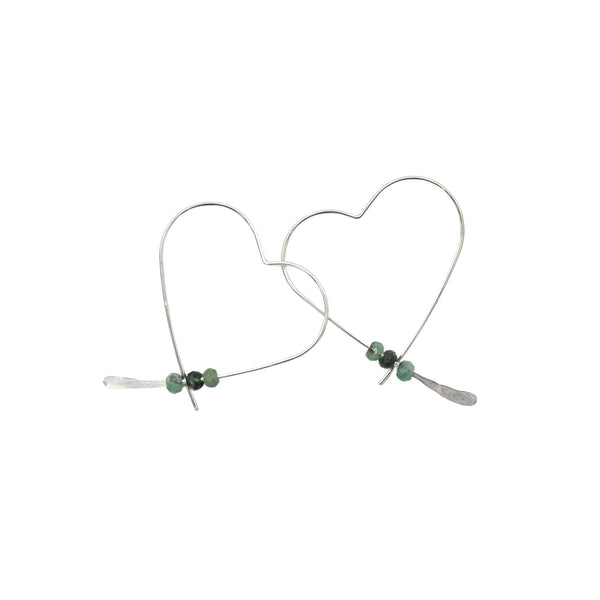 Earth Song Jewelry Handmade Sterling Silver Heart Earrings with Emerald stones