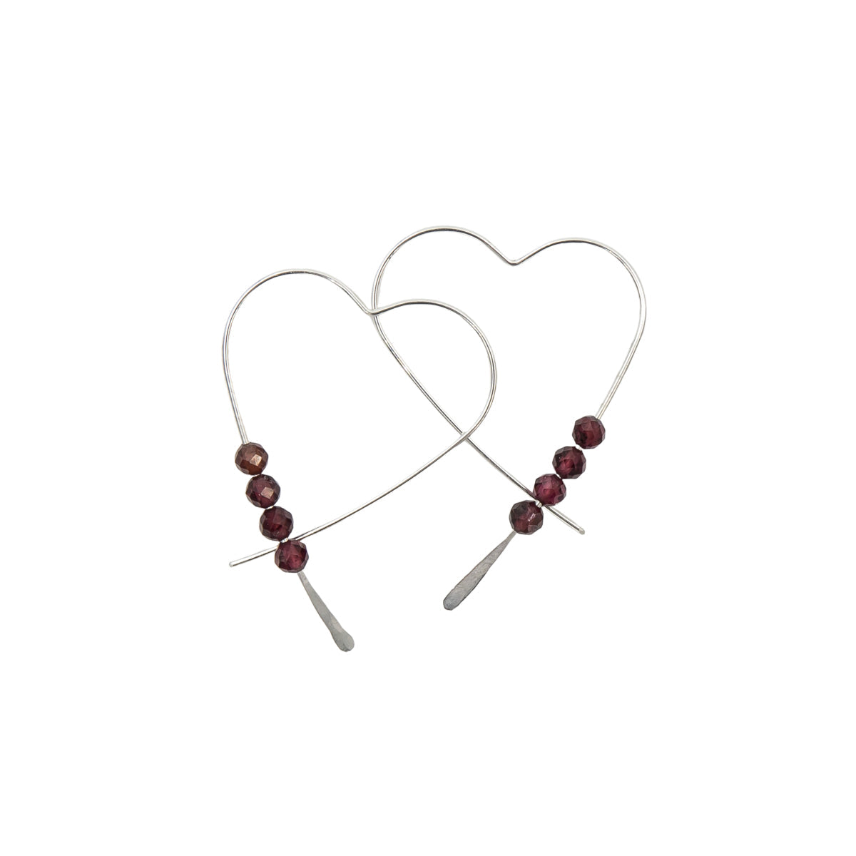 Earth Song Jewelry Handmade Sterling Silver Heart Earrings with Garnet stones
