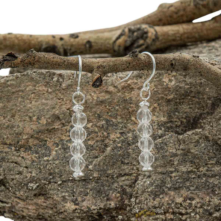 Earth Song Jewelry Handmade Rock Crystal Quartz Sterling Silver April Birthstone Earrings