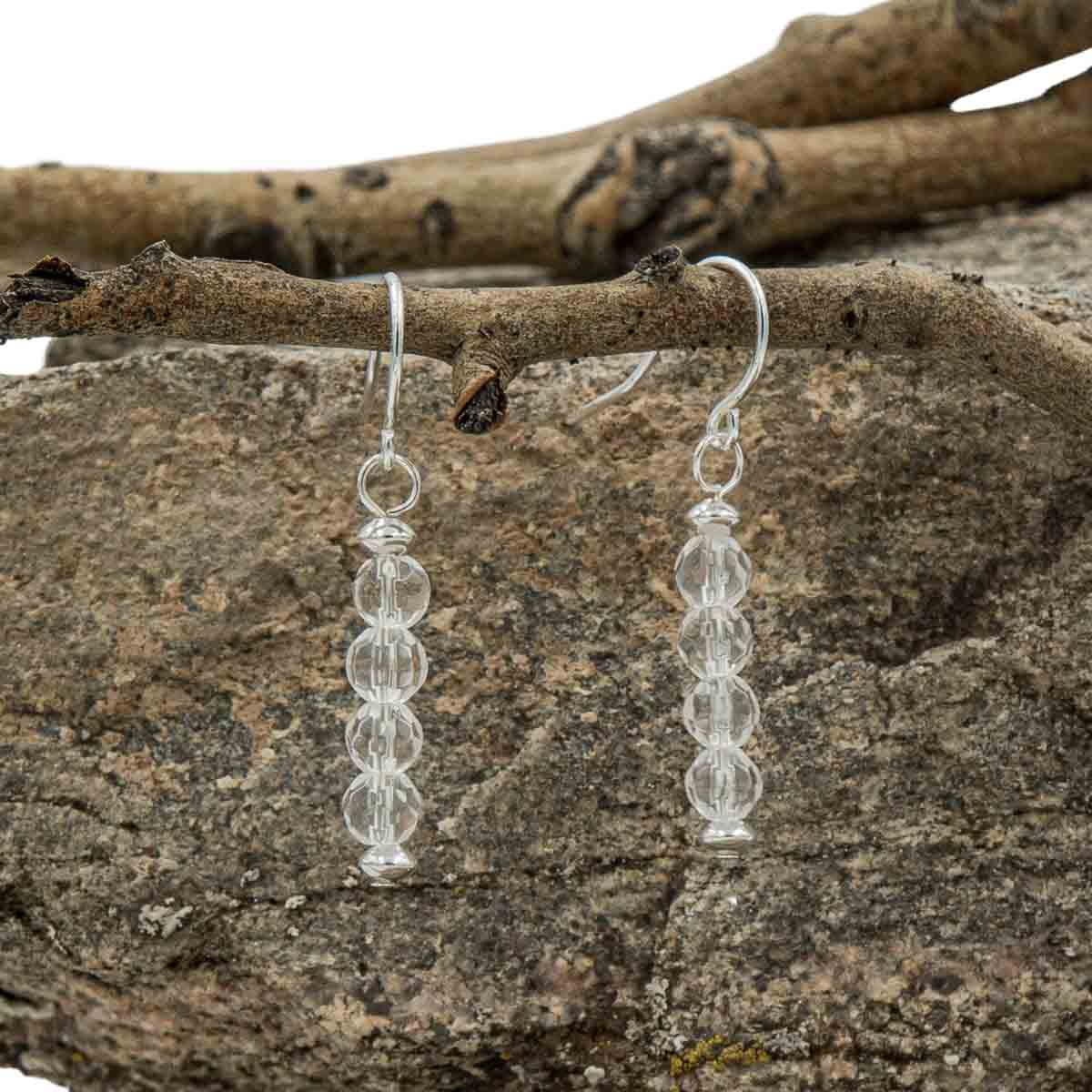 Earth Song Jewelry Handmade Rock Crystal Quartz Sterling Silver April Birthstone Earrings