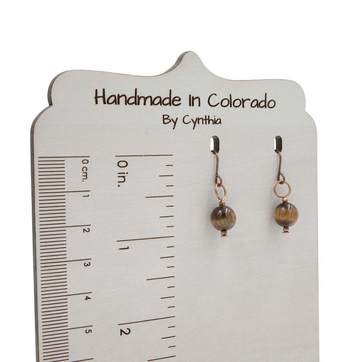 Handmade Petite Tigereye Stone Copper Earrings ~ Earth Song Jewelry sizing guide