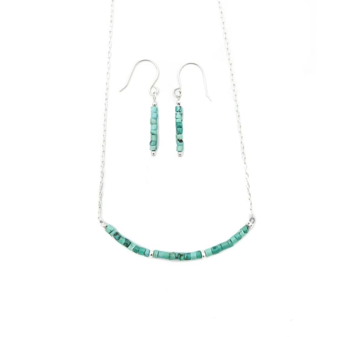 Earth Song Jewelry ~ The necklace has about 3" of Turquoise, with sterling silver plated glass bead accents. 