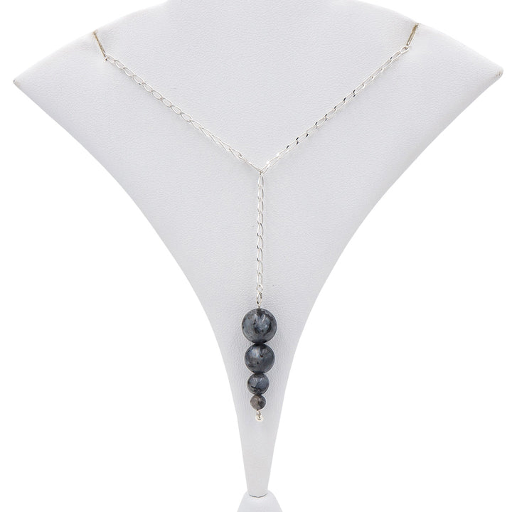 Earth Song Jewelry Black Moonstone Larvikite Lariat Necklace  - Eco-Friendly Handmade In Colorado, USA
